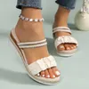 Slippers Summer Women Wedge Sandals 2024 Casual Pure Colour Soft Leather Woven Straw Bottom Thick Slope Heel