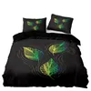 Bettwäsche -Sets Luxus Euro Bettdecke Abdeckung Weiches Schwarz -Set Doppelte Doppelzingröße mit Kissenbezug für fluoreszierende Farbblattmuster Heimtextilien