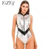 Sexig astronautdräkt kvinnors rymdkadett roll Spela kläder Metallisk blixtlås Bodysuit Leotard Catsuit Festival Party Clubwear