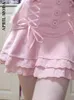 Jupes 2024 Style japonais kawaii lolita mini jupe femme dentelle décontractée élégante sweet scolaire fête haute taille bandage coréen patineuse coréenne