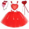 Girls Valentine's Day Tutu Princess Dress Red Love Heart Kids Tulle Dress Ball Gown Children Christmas Birthday Party Costume 240411