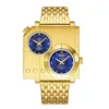 Zegarek moda oulm złota luksusowa marka pełna stal nierdzewna wielka wielkość zegar kwarcowy dwa strefy czasowe ruch sportów wojskowych