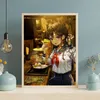 Os personagens japoneses de anime japoneses Kawaii come ramen canvas de pintura de pintura de impressão estética arte de parede para sala de estar decoração de casa