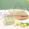 ギフトラップ100pcs/lot透明なケーキボックスハンドルポータブルカップケーキスイスケーナークリアコンテナプラスチックペットパッキングロールロング