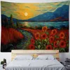 Blankets Sunflower tapestry retro art oil painting mandala tapestry hippie psychedelic bohemian living room bedroom decoration blanket