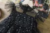 Robes de fille mode fille fille d'été robe enfants paillettes à volants manches anniversaire costume de princesse bébé soirée noire partille en tulle 3-8T
