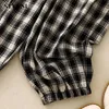 Zwarte plaid vintage elastische hoge taille veter wideleg losse dames broek Koreaanse mode anklellengte voor vrouwen 240411