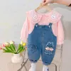 2023 Frühlingsmädchen Kleidungsstücke Kleinkinder Kinder Spitzenschalke Overalls 2 PCs Anzug Kinder Sportswear Säugling Casual Outfits