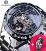Forsining Watch Bracelet Set Combination Transparent Silver Steel Band Mechanical Skeleton Sport Wrist Watches Men Brand Clock5499396