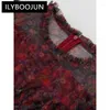 Casual Dresses ILYBOOJUN Fashion Designer Autumn Mesh Dress Women O-Neck Lantern Sleeve Ruffles Flower Print Vintage Party Long