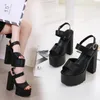 Kleiderschuhe 2024 Echte Ledersandalen Frauen Modemarke Dicke High Heel Party Night Club Sexy Plattform Damen Damen