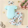 Clothing Sets Baby Girl Fathers Day Outfit Short Sleeve Romper Who Loves Her Dad Floral Flare Pant Set Headband Drop Delivery Kids Mat Otqul