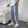 Men's Jeans Men Jeans Plus Size 5XL Straight Loose Hole Ankle Length Elastic Waist Solid All-match Trendy Males Leisure Chic Baggy Vintage L49