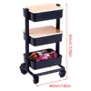 1: 6 carrinho de boneca em escala com rodas de madeira de madeira três camadas para refeições para mobiliário de prateleira de cozinha de cozinha acessórios de brinquedos para brinquedos