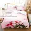 Rosa blommakiktsskydd och kuddväskor Set King Size 220x240 dubbelsäng singel 3D Queen Bedding Sets Pink Full Twin Quilt Linen