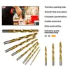 8st Titanium Plating Tri-Point Woodworking Bits 3/4/5/6/7/8/10mm HSS Twist Drill Bit för metallborr Träverktyg