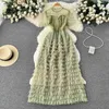 Basic Casual Dresses Vintage Elegant Mesh Lace Up Dress Fashionable A-Line Chiffon Spring en Autumn Short Sheeves Versidos Dames Wear C240411