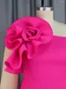 Lässige Kleider eleganter rosa Blume Falten -Partykleid für Frauen ein Schulter ärmelloses letzt eine Linie Abendgeburtstagskleider 2024 Trendy Trendy