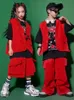 Modern Hip Hop Dance Costume Kids Red Vest Pants Girls Jazz Performance Outfits Boys Street Dance Clothing Wear BL10740