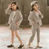 Trousers Girls Plaid Suits Kids Clothing 4 5 6 7 8 9 4 10 11 12 13 14 Years Double Breasted Blazers and Pants Skirt Children Clothes Sets