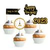 4pcs / set Happy New Year Cake Flags Clock 2024 Christmas Cake Topper Noël