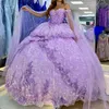 Blowly Lilac Quinceanera Dress Ball suknia 3d Klątka Frezowanie Tull Mexico Corset Sweet 16 Vestidos de 15 anos