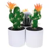 Decorative Flowers 3pcs Realistic Cactus Figurine Potted Statue Decor Fake Adorn For Home