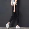 سروال نسائي Capris Summer Mesh Cut Sports Pants 2023 High Weist Lace Thin Korean Edition Loose Disual Wrap Womens Hare Pants C240411