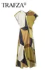 Trafza Summer Women Dress Fashion Vintage Print Oneck midi talia