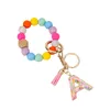 Pink sequin resin 26 letter key chain Silicone bracelet fringe beaded accessories Key pendant