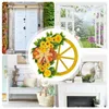 Fleurs décoratives jaunes porte d'entrée couronne rustique rond rond plaid bowknot décor de fleur de printemps artificiel avec du thé de verdure