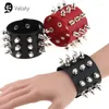 Bangle unika 3 rader spikar rivet stud brett manschett läder punk gotisk rock unisex sele armband för kvinnor män smycken