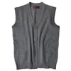 Höst- och våren ren färgtröja Vest Men Sticked Cardigan Suit Vest Korean Style Wool Suit Vest Slim Fit Waistcoat A71