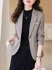 여자 양복 yitimuceng blazer for Women Winter Long Sleeve Pocket Office Lady 단일 버튼 슬림 한 클래식 패션 솔리드 작업복 코트