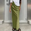 Skirts Fashion Satin Black Long Skirt For Women Y2K High Waist Hip Package Female 2024 Casual Loose Street Wear