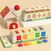 Baby Wood Montessori Box Sensory Toys Color Shape Sorting Matching Games Winder Object Permanence Aktiviteter Utbildning Toys