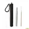 Drinking Straws 1 Pc Straw Set Reusable Stainless Steel Metal With Cleaning Brush Collapsible Portable