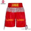 Cetim muay thai shorts personalizados calças de luta de kickboxing de tassel shorts de boxe masculino homens crianças mma combate crossfit roupas personalizadas