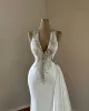Gorgeous Mermaid Wedding Dresses V Neck Appliques Lace Bridal Gowns Custom Made Lace-Up Back Sweep Train