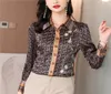 2022 Moda Silk Print Brown camisa feminina de manga longa designer de botões de lapidação Bloups Spring Office Office Ladies Shirts Runway WOMA8756723