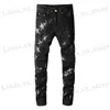 Erkek kot pantolon deri yıldızlar yama kot pantolon siyah streç denim kalem pantolon ince sıska patchwork pantolonlar t240411