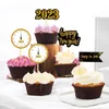 4pcs / set Happy New Year Cake Flags Clock 2024 Christmas Cake Topper Noël