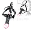 Doubleed Dildo Gag -riem op hoofd harnas mondplug realistische pik lul penis bdsm volwassen games seksspeeltjes voor vrouwen lesbische y0408860391