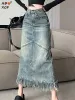 Grande taille s- 3xl pifons maxi jupe denim femme vintage chic