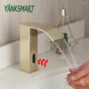 Waschbecken Wasserhähne Yanksmart Goldener Nickel Automatisch Infrarot Wasserhahn Deck montiert Berührung kostenloser Sensor Waschbecken Wasserhahn