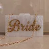 Pearl Weißer Name Buchstabe Silber Gold Glitter Braut Hochzeitsfeier Abend Acryl PVC Box Clutches Lady Perlengriff Griff Brieftaschen