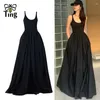 Vestidos casuais tingfly designer moda minimalista sem mangas de verão chique preto maxi vestido feminino street use largo vestidos cotovelos