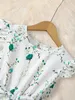 Robes de fille Summer Girls Hobe Green Flower Belt Lotus Sleeves Fashion Cheap Childrens Clothing 4-7y