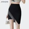 Spódnice kobiety wysoko talia mini seksowny letni styl czarny nieregularny opakowanie modne spódnica mody taniec faldas mujer