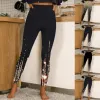 Alta cintura esportes leggings para mulheres mais calças de calça estampada calças de ioga calças de treinamento esticado calças de calça de pantalones de mujer